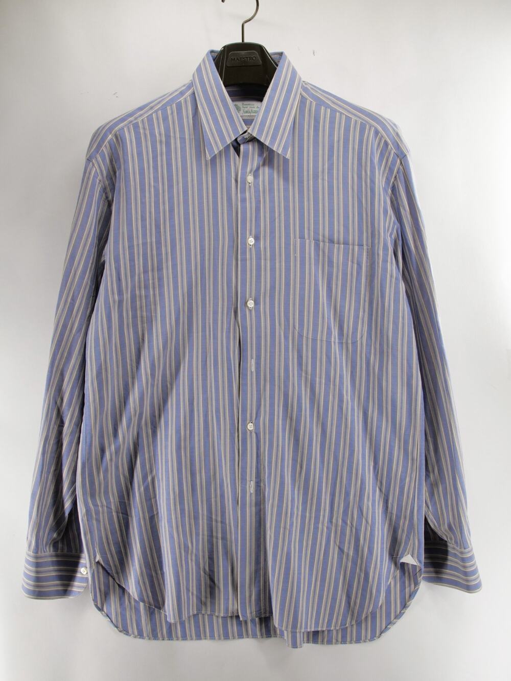 Borrelli Mens 16 Hand Made Neiman Marcus Dress Shirt Blue Stripes Made In Italy